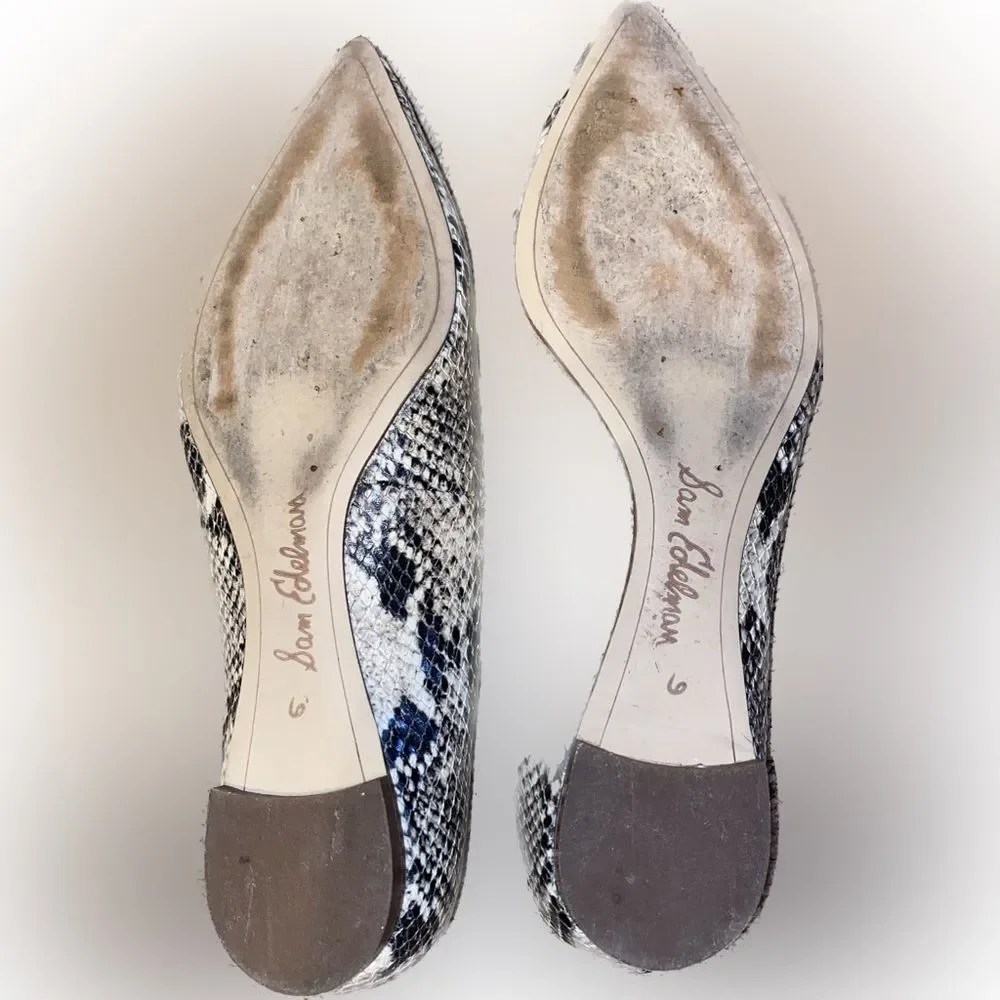 Sam Edelman Women's Sally Snake-Print Pointed Toe Flats Size 6